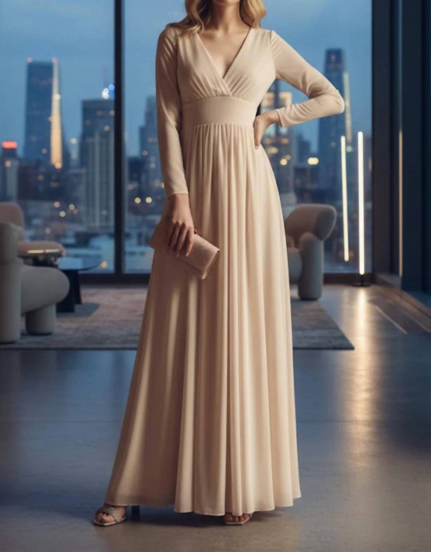 Long Sleeve Sheer Mother Of The Bride Dress