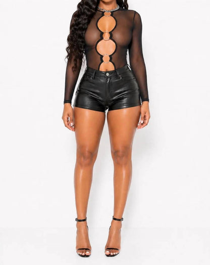 Take Notice Mesh Bodysuit Front Ring Detail Cut Out Top