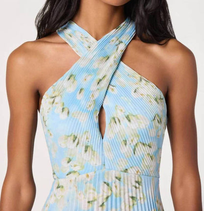 Samantha Plissé Halter Midi Dress