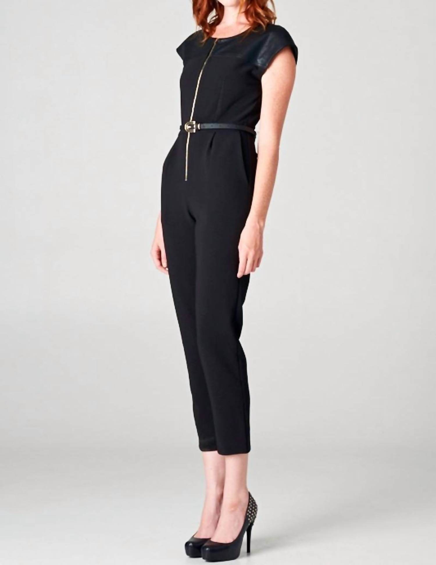 Beautifully - Leather Sleeve Jumpsuit - Rack Hunt -