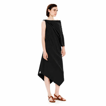 Luxurious Drapery Asymmetrical Midi Dress