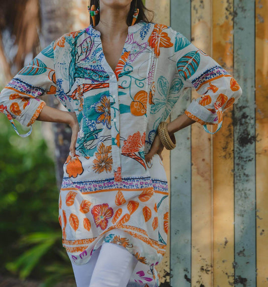 KikiSol - Artisan Tamarind Beaded Embroidered Tunic Top - Rack Hunt -