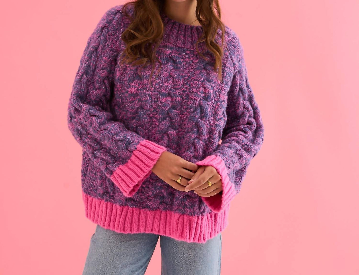 Jennie Cable Marled High Neck Balloon Sleeve Sweater