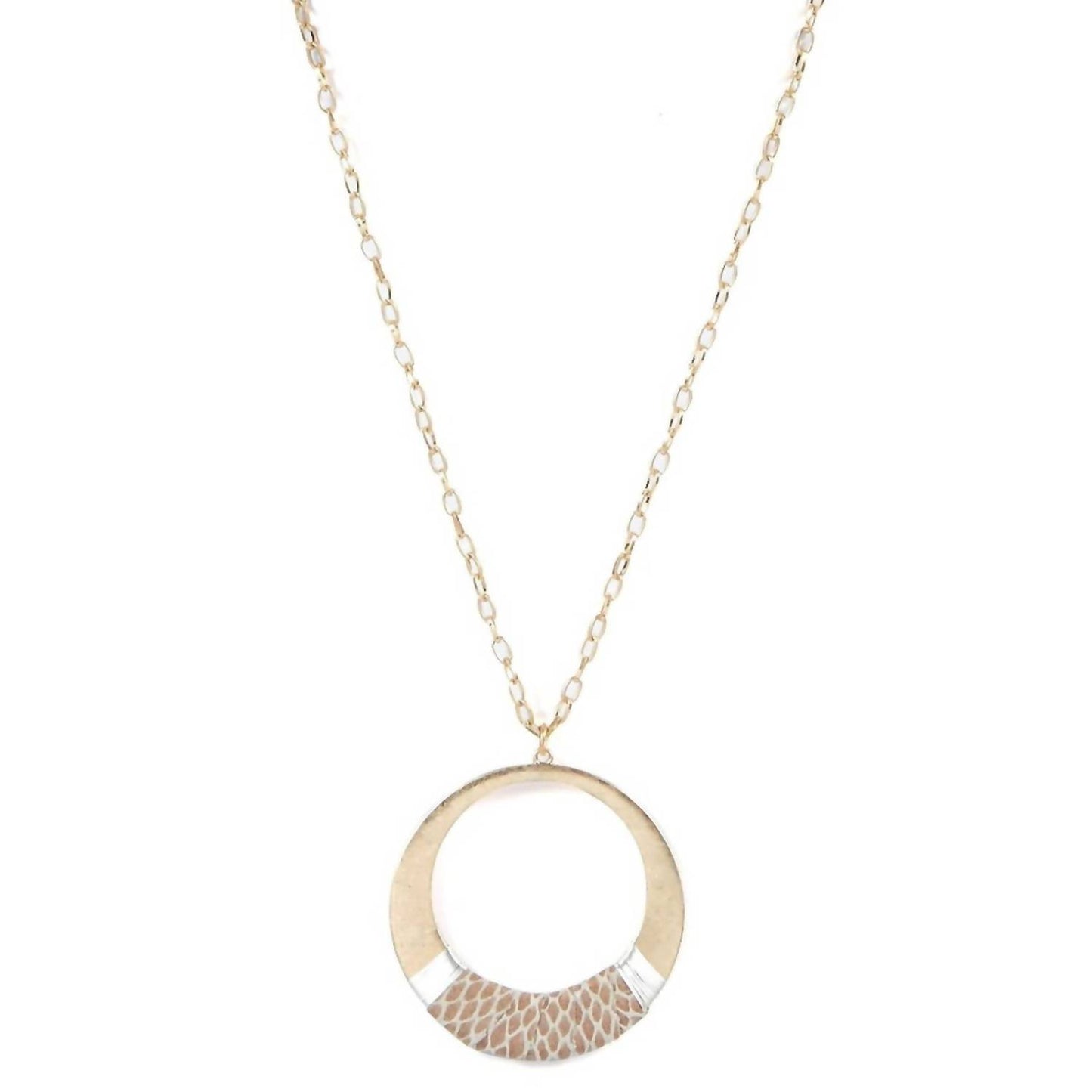 Women's Circle Pendant Necklace With Snake Print Wrap