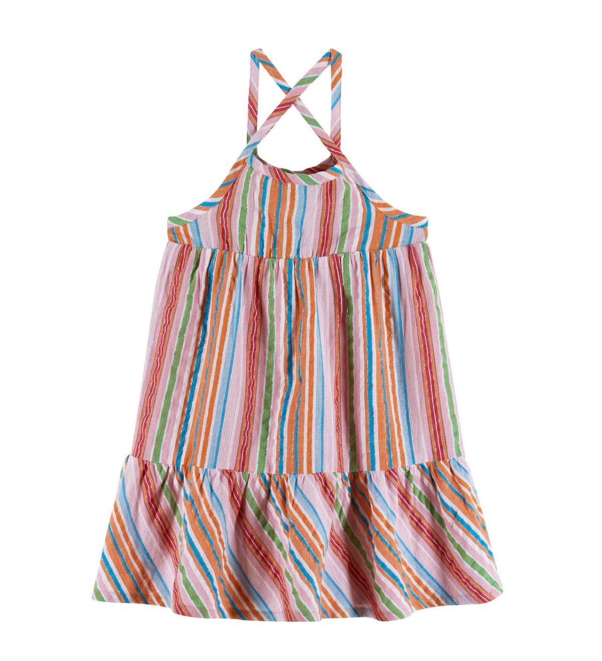 Girl's Woven Lurex Stripe Strappy Dress