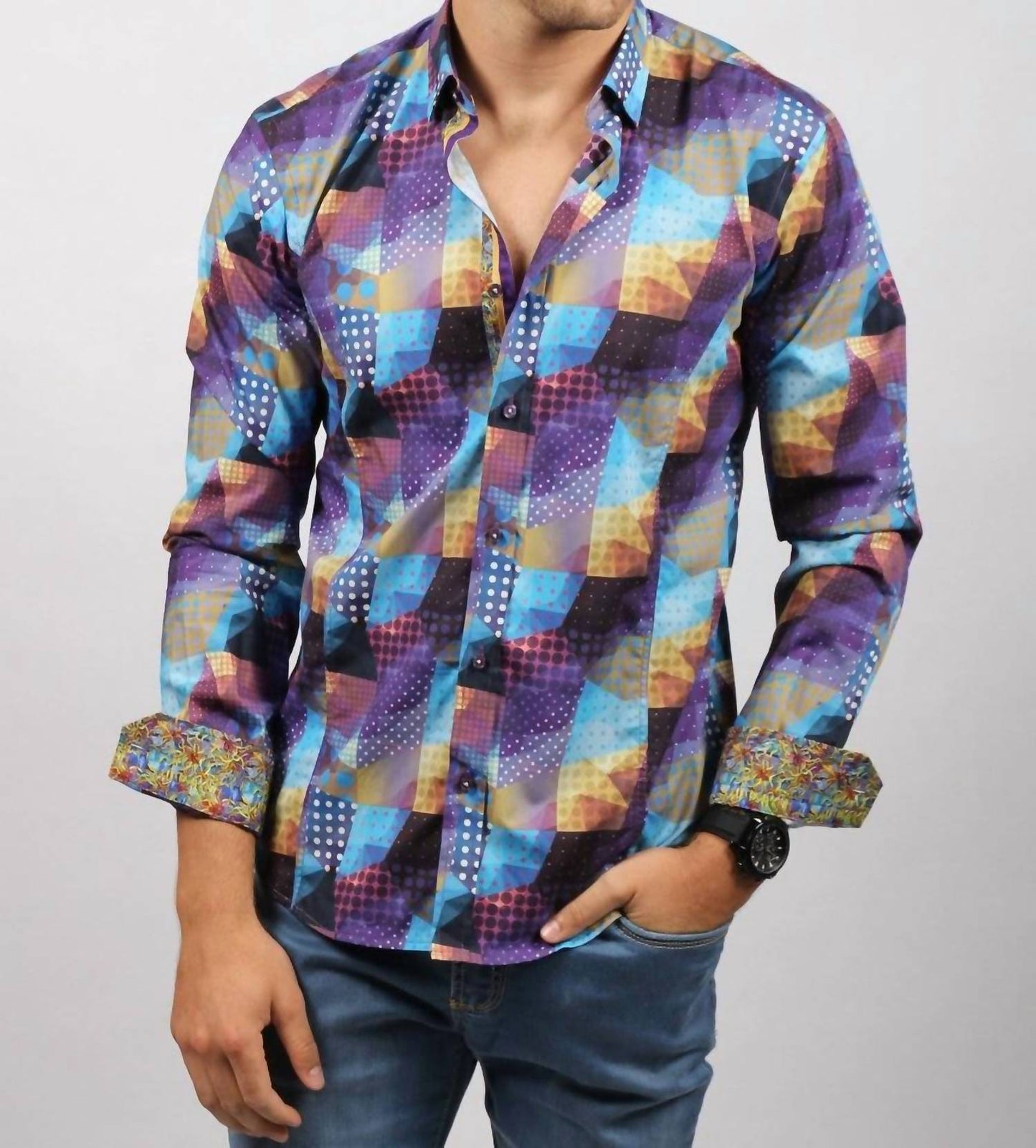 Print Button Down Shirt With Trim