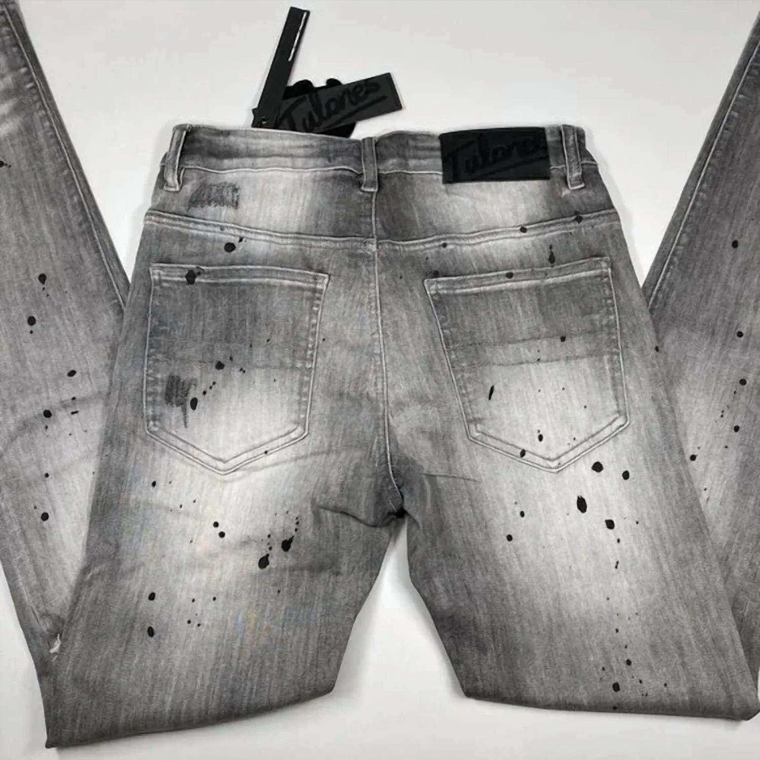 Tulones - Men’s Paint Splash Two-hole Denim Skinny Jeans - Rack Hunt