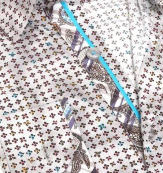 Men's Button Down Print Shirt With Paisley Trim
