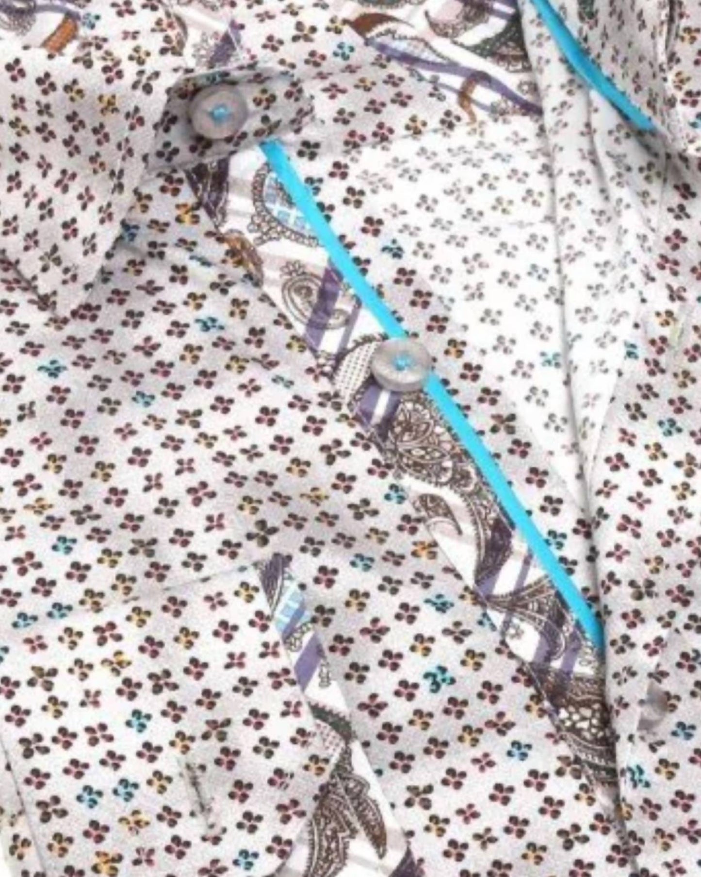 Men's Button Down Print Shirt With Paisley Trim