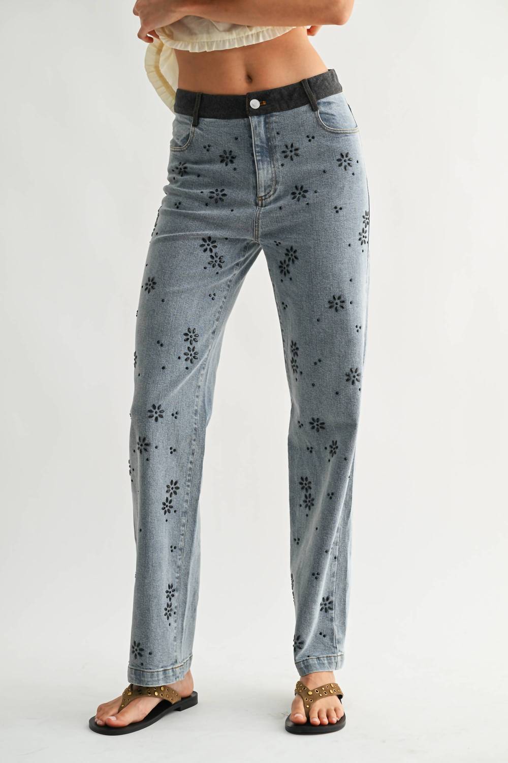Straight-leg Jeans With Hot Fix Embellished