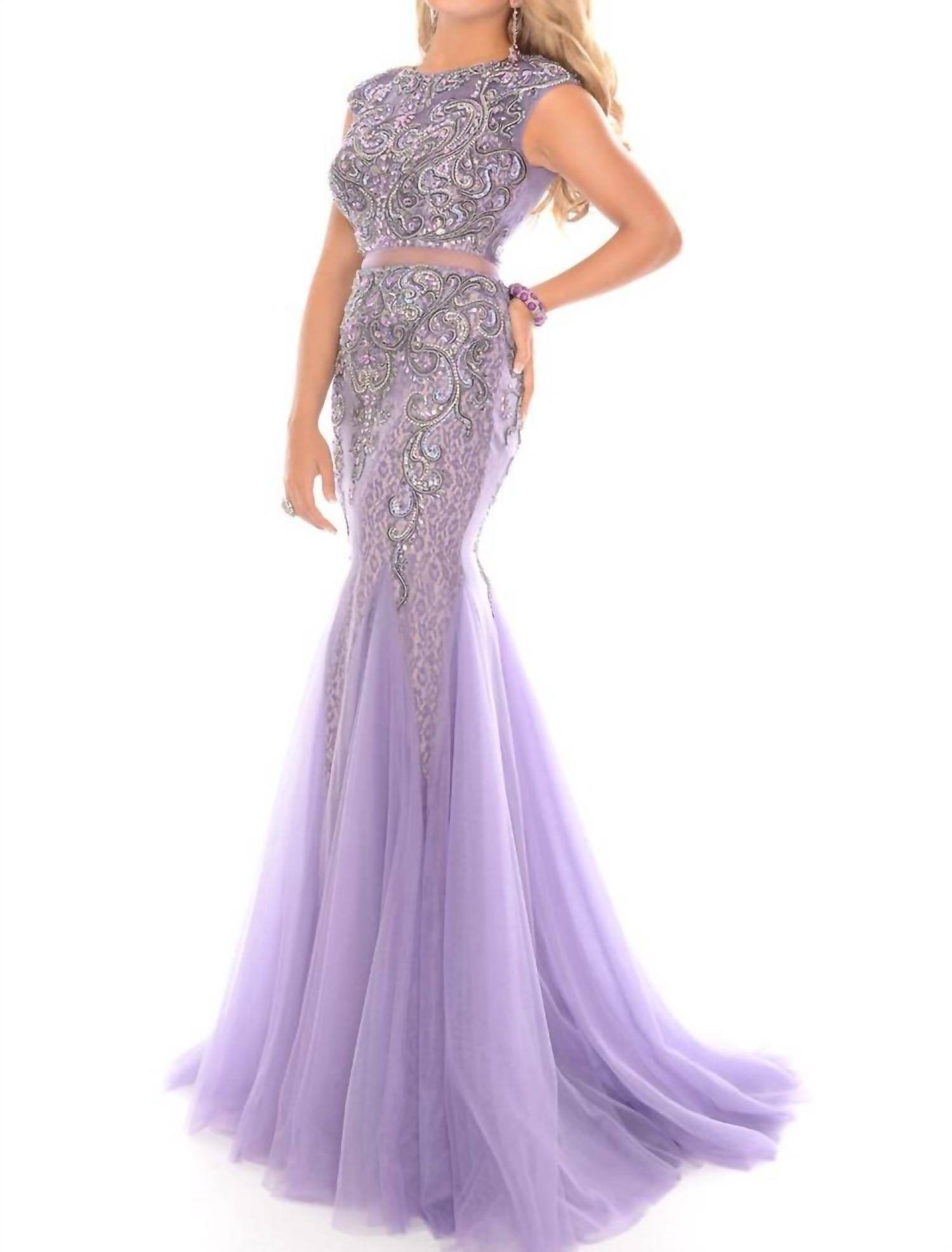 Precious Formals - Two Piece Illusion Beading Mermaid Gown - Rack Hunt