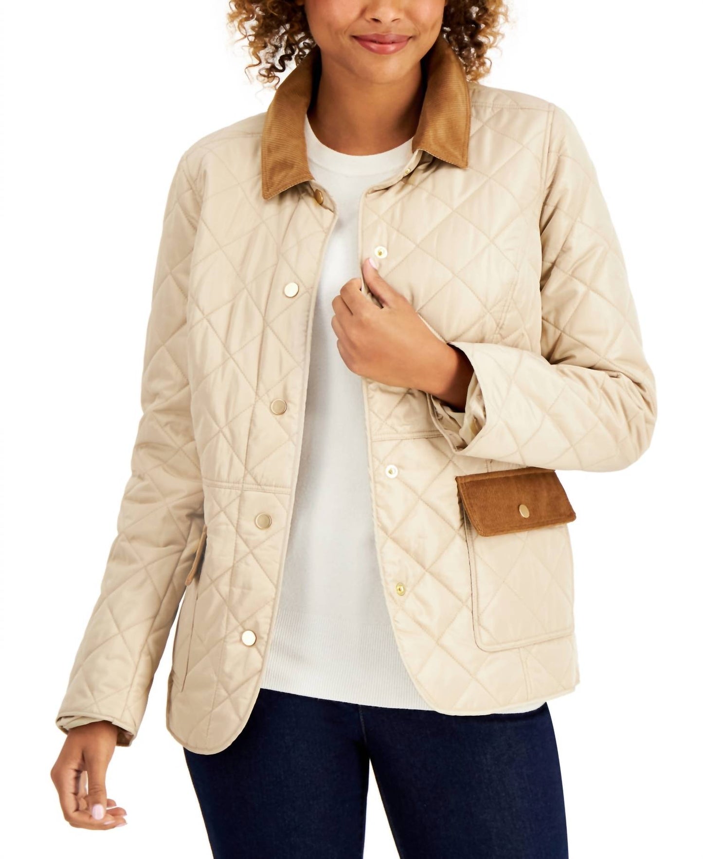 Quilted Corduroy Trim Jacket