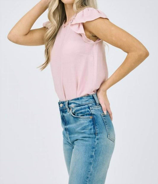 Mine and E&M - Lace Panel Short Ruffle Sleeve Blouse - Rack Hunt -