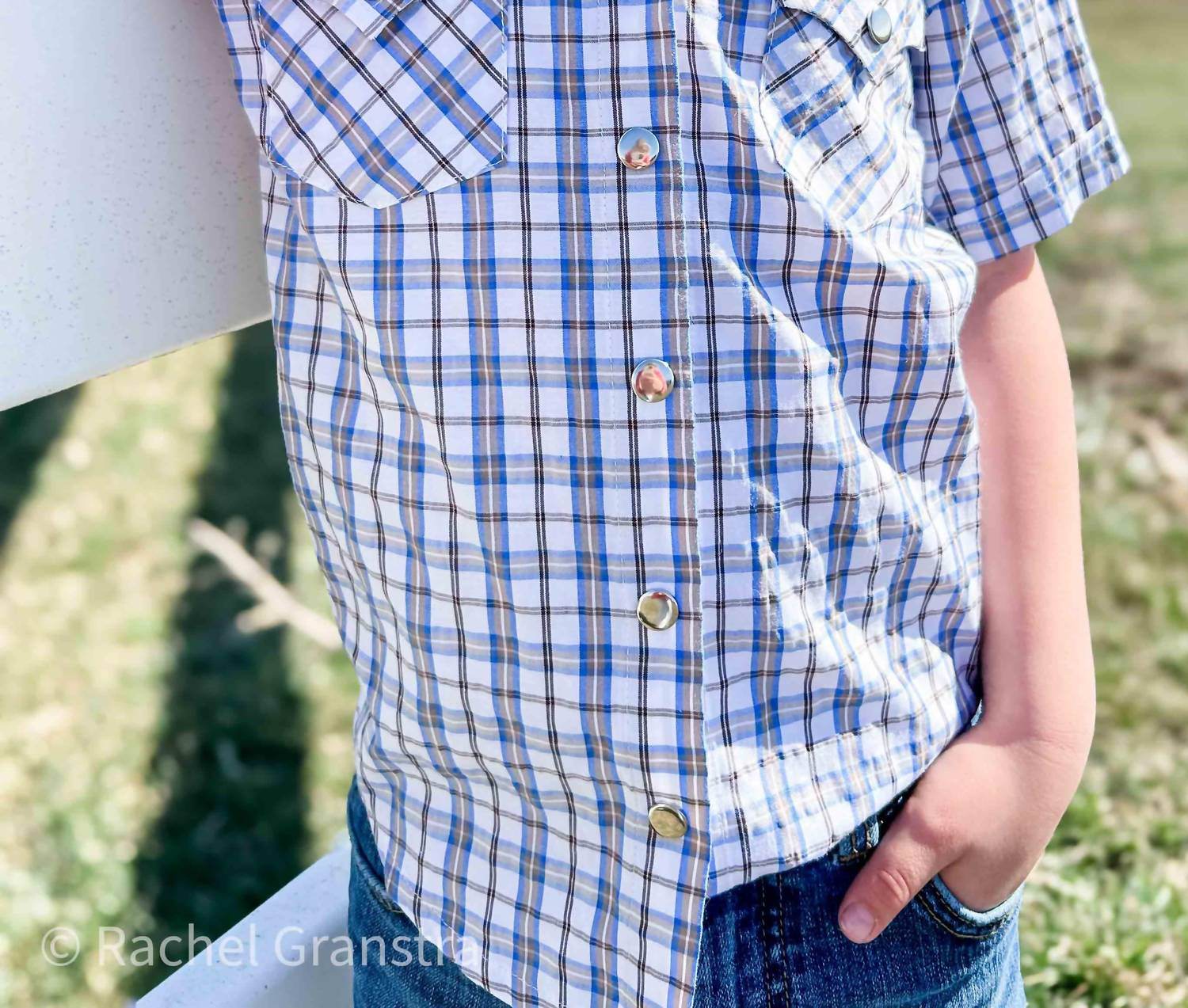 American Farm Company - Boys Youth Plaid Pattern Metal Snap Shirt - Rack Hunt -