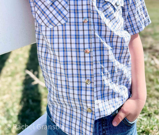 American Farm Company - Boys Youth Plaid Pattern Metal Snap Shirt - Rack Hunt -