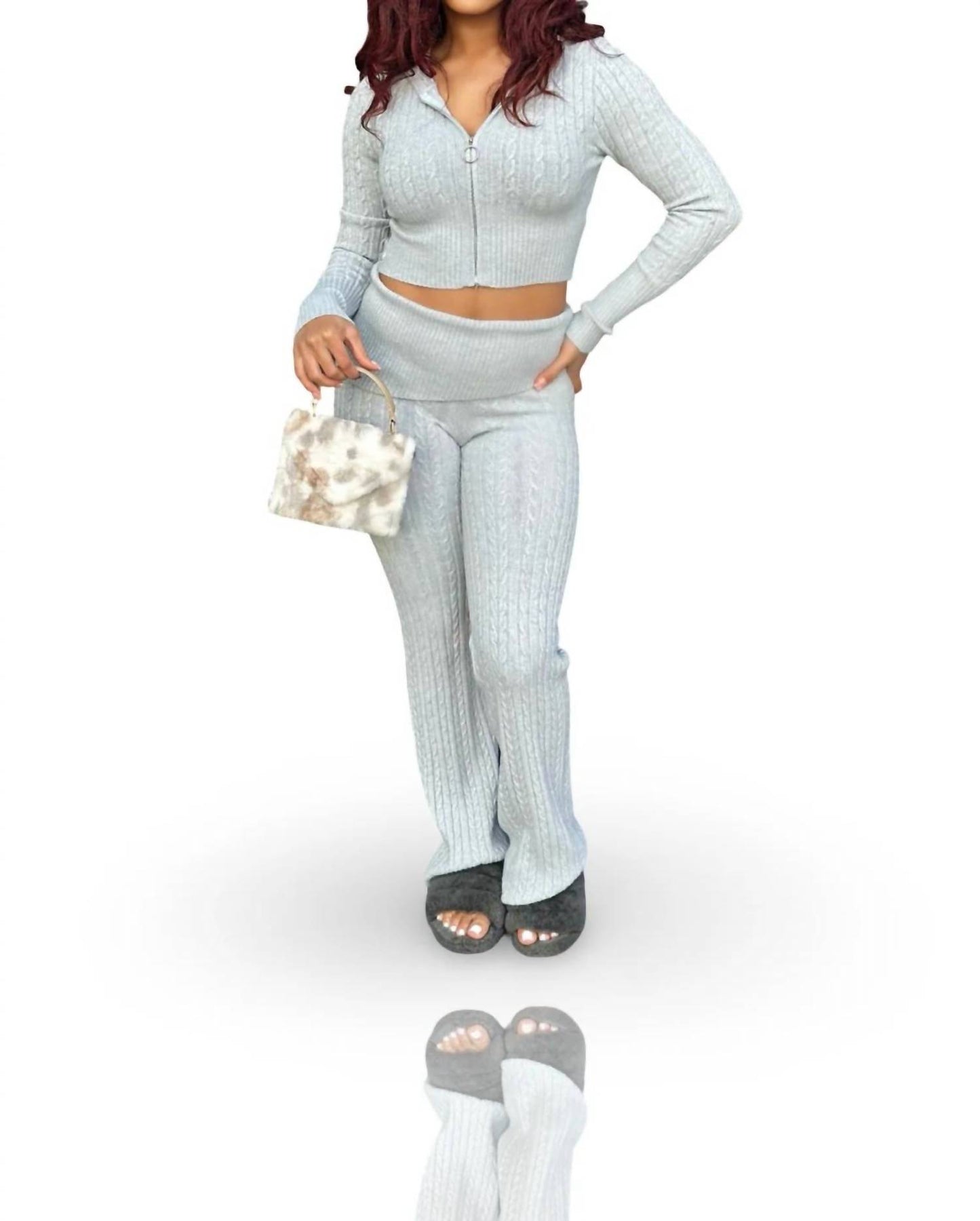 Easily Adored Cable Knit Sweater Pants Set