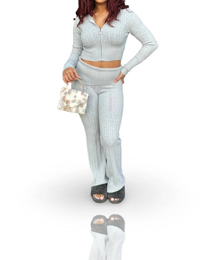 Easily Adored Cable Knit Sweater Pants Set