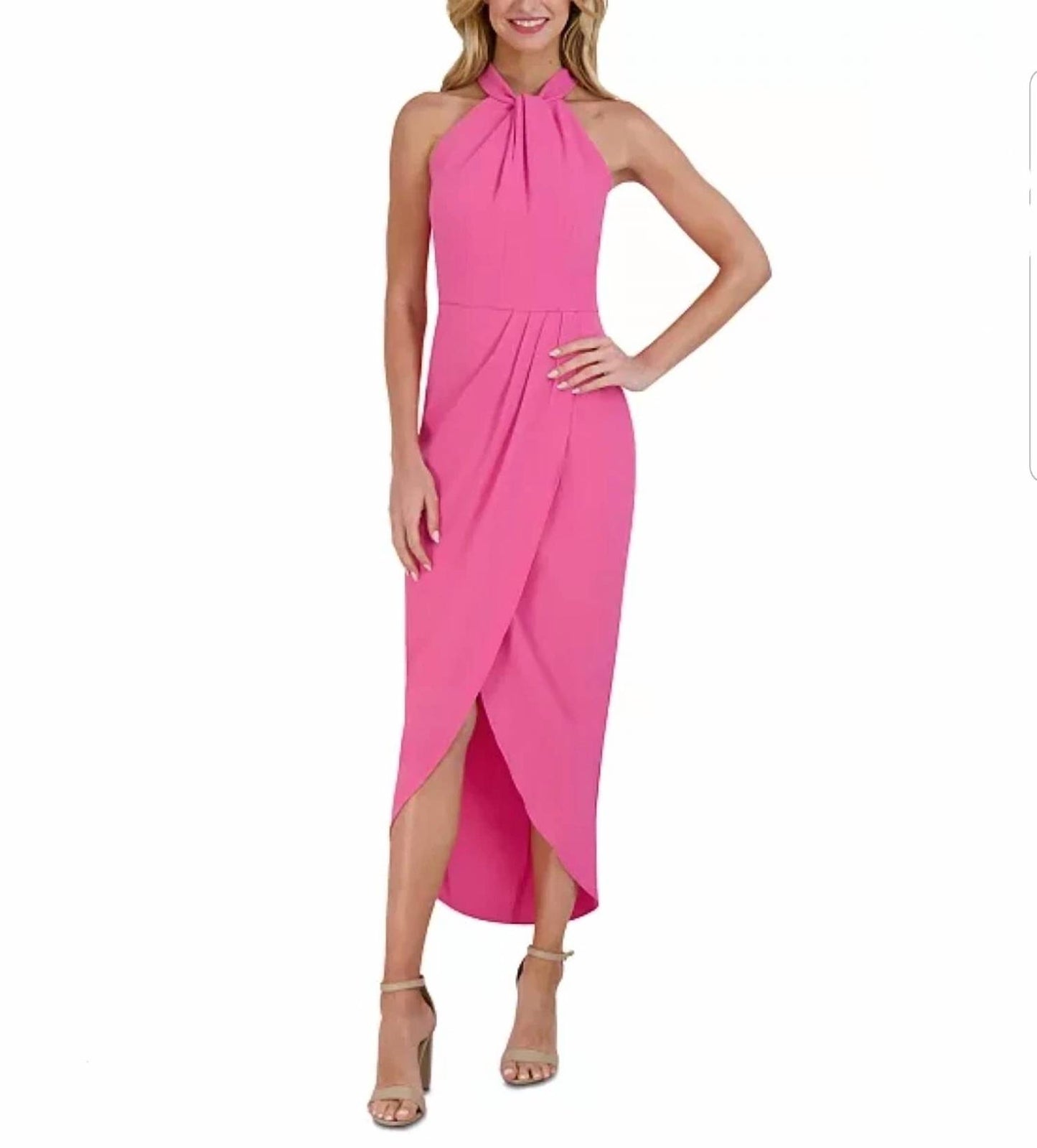 Knot-neck Tulip-hem Midi Dress