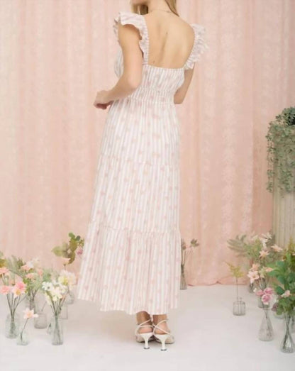 Stripe Floral Flounce Strap Tiered Midi Dress