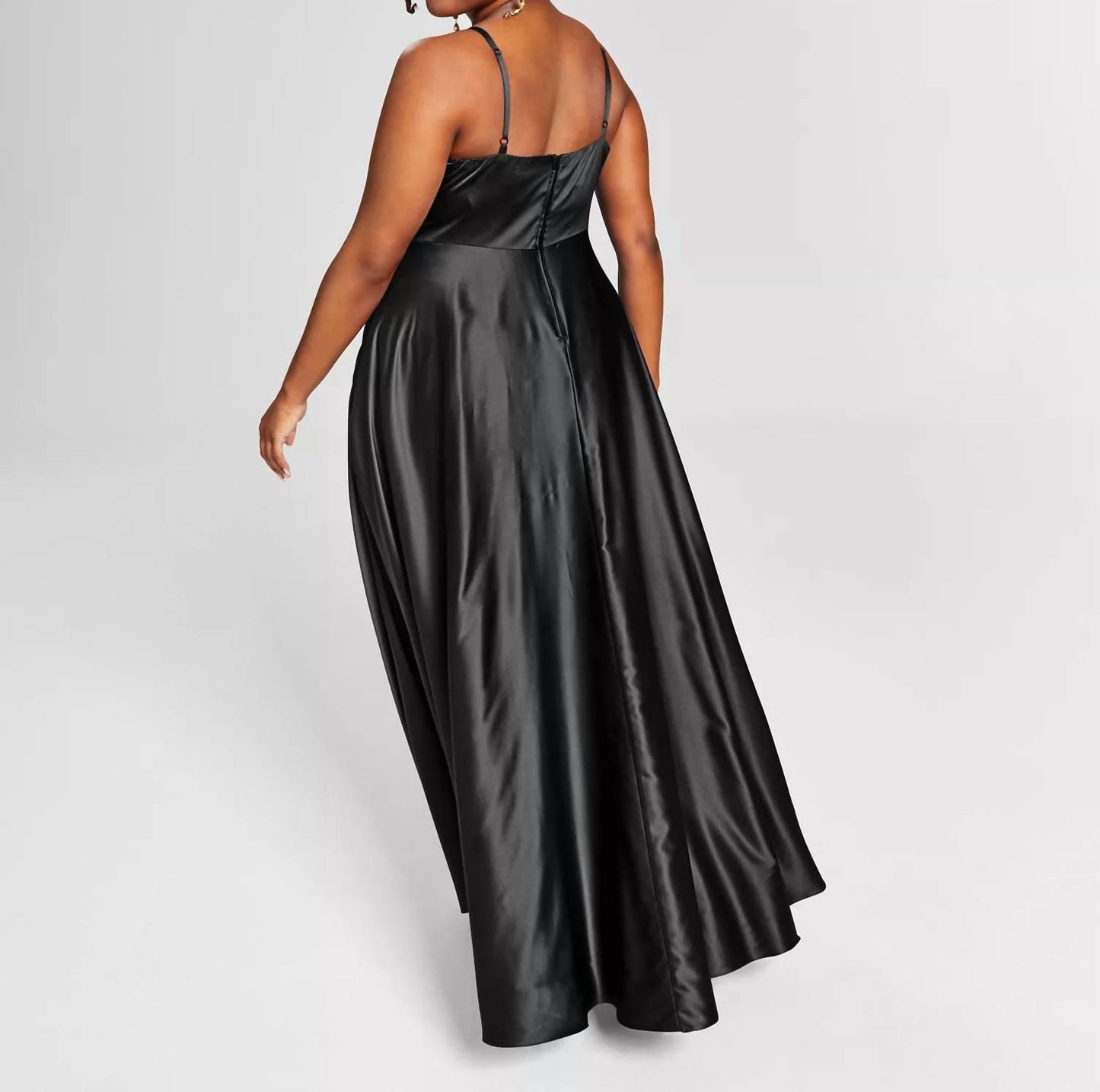 Plus Size Satin Sleeveless Front-Slit Gown