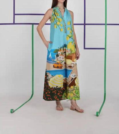 Livana Beach Scene Midi Dress