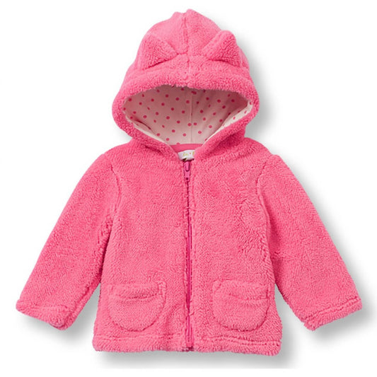 Le Top Baby "Miss Kitty" Hooded Plush Jacket in Azalea Pink with Ears