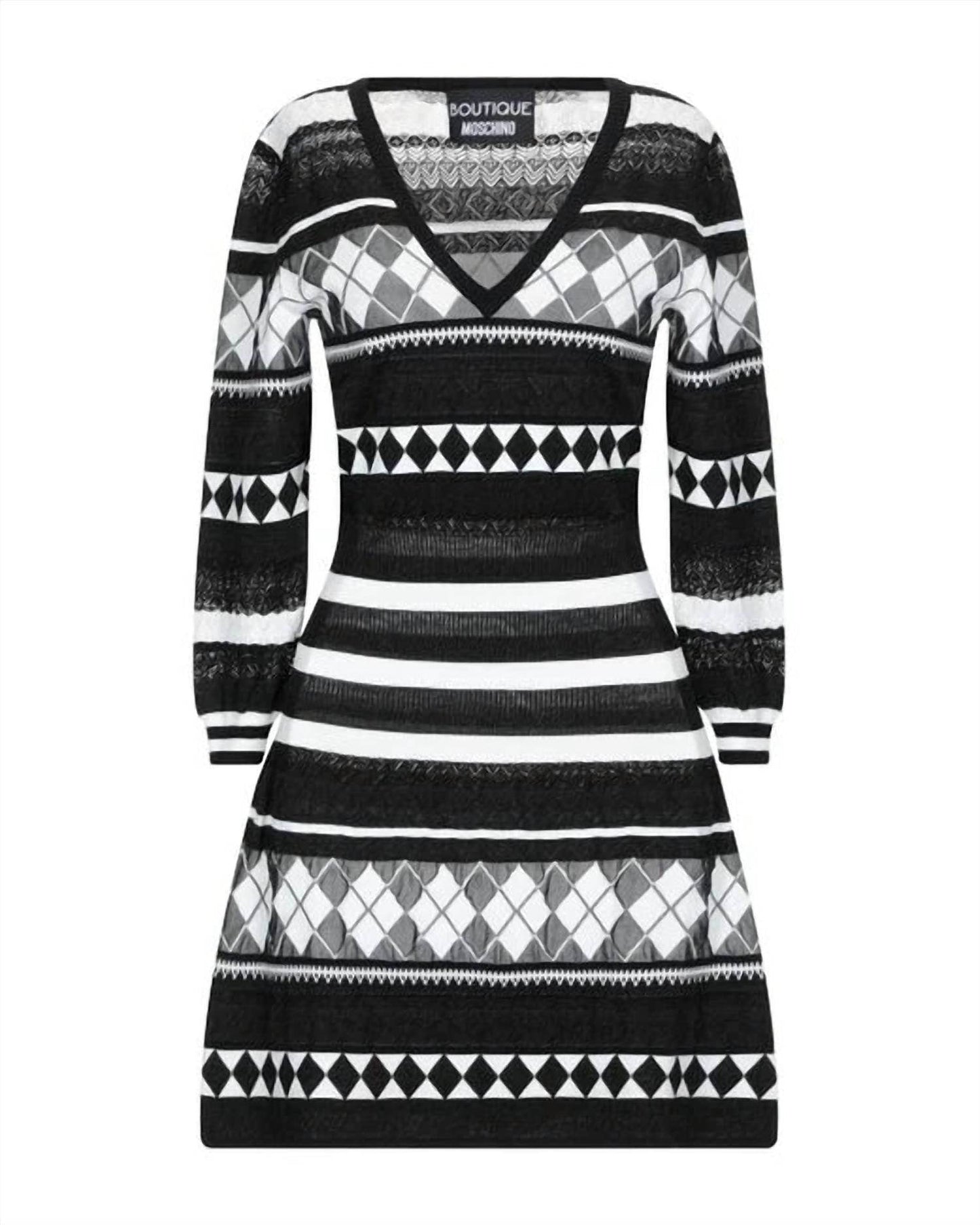 Boutique Moschino - Black White Knit Argyle Knit Dress - Rack Hunt -