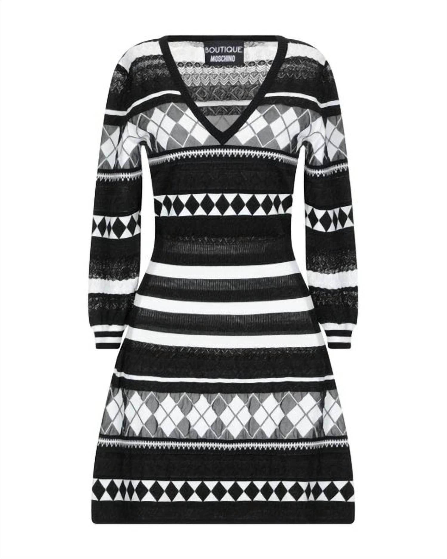 Boutique Moschino - Black White Knit Argyle Knit Dress - Rack Hunt -