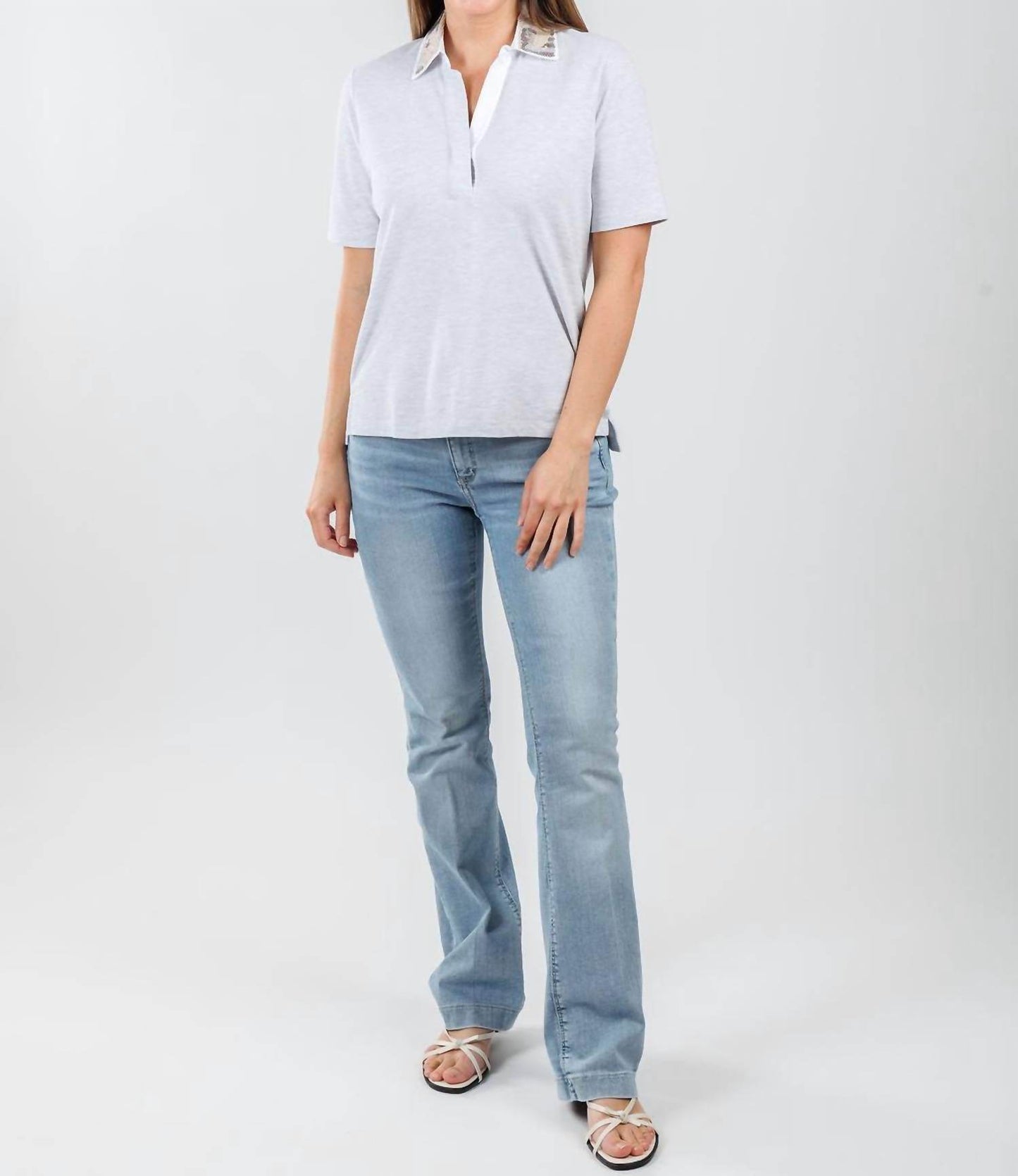 Margittes - Sequin Collar Short Sleeve Polo Shirt - Rack Hunt -