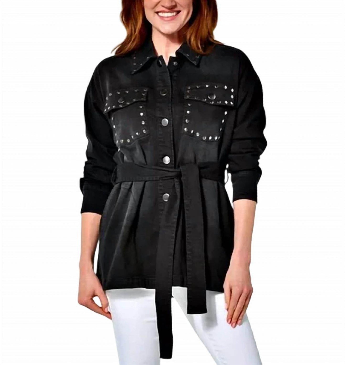 G by Giuliana - EcoChic Denim studded Jacket - Rack Hunt -