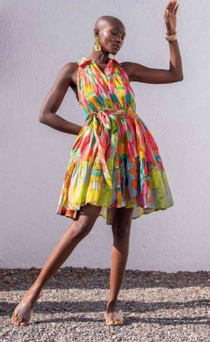 Watercolor Print Mini Dress