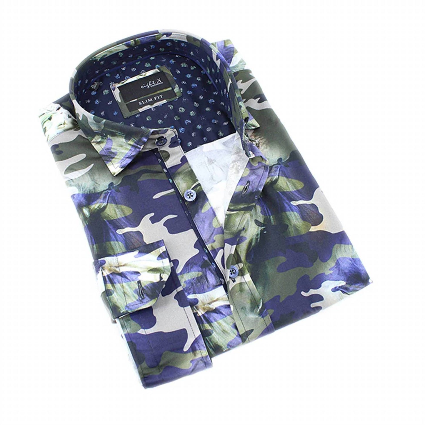 Horses Over Camo Digital Print Button Down Shirt