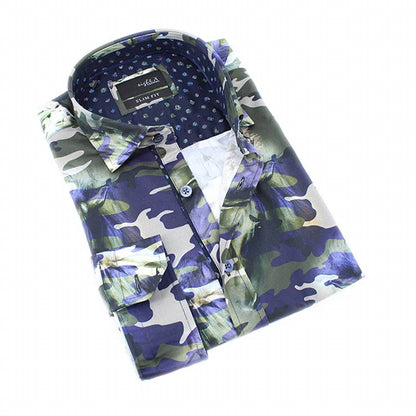 Horses Over Camo Digital Print Button Down Shirt