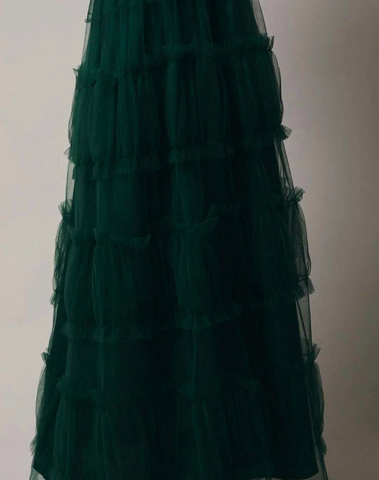 Frilled Tiered Mesh A-Line Midi Skirt