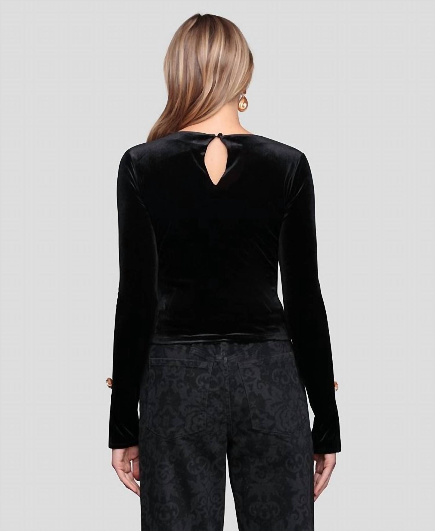 Rose Button Velvet Top