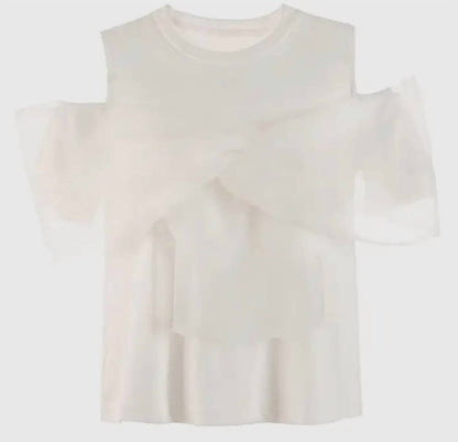 Tulle Trim Cold Shoulder Tee