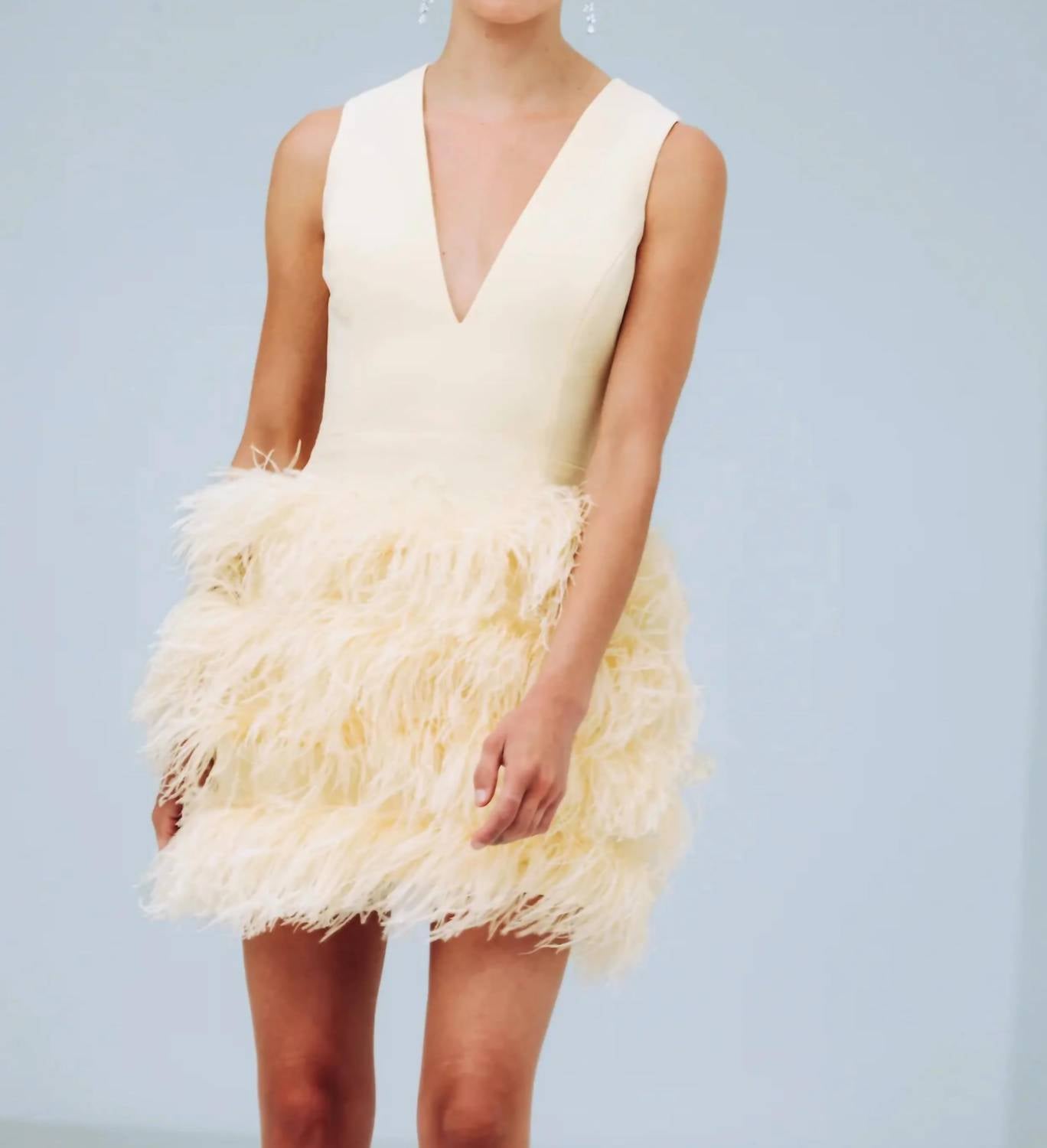 V-Neck Dress with Tiered Feather Hem