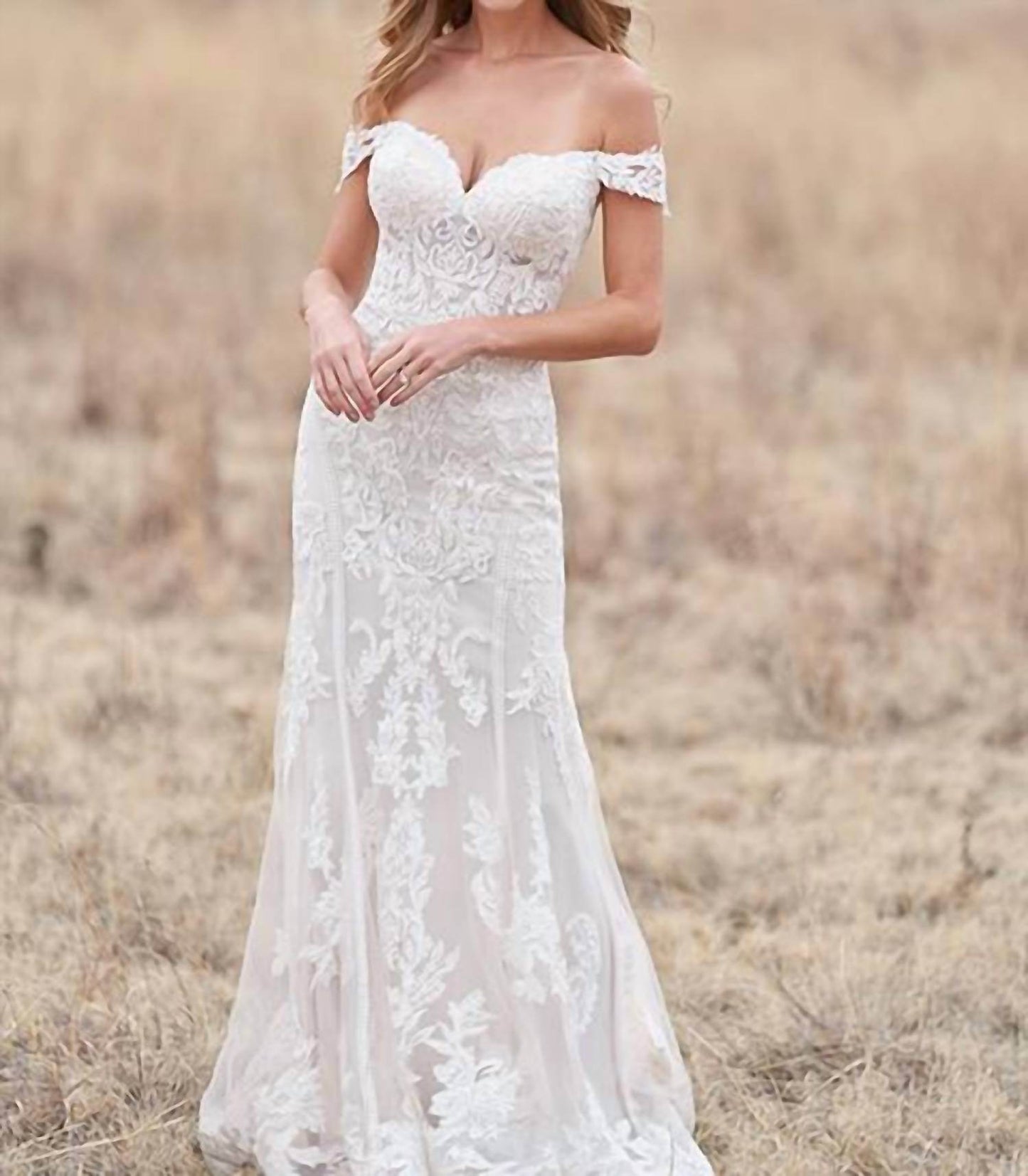 Allure Bridals - Off-Shoulder Sheath Lace Wedding Dress - Rack Hunt