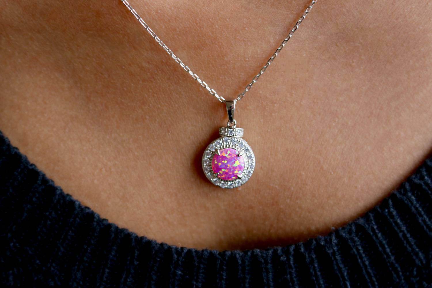 Allyanna Gifts - Women's Sterling Silver Circle Opal Necklace - Rack Hunt -