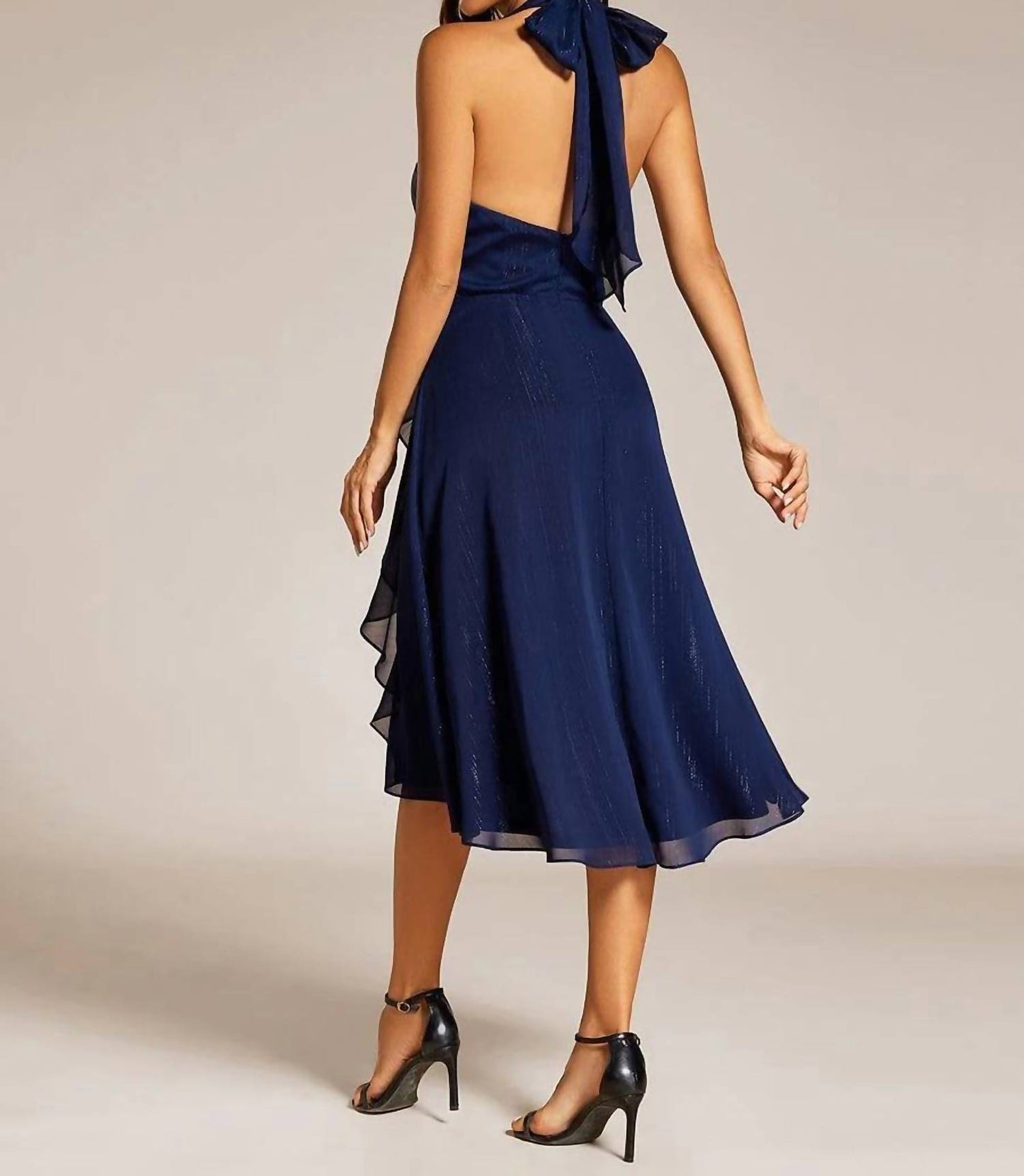 Sparkle Halter Bow Sleeveless Backless Evening Dress