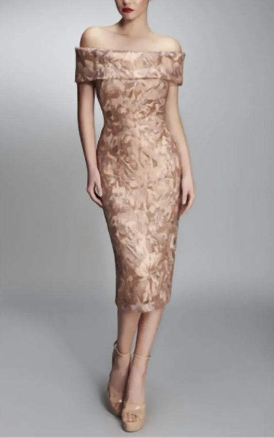Nicole Bakti - Off The Shoulder Floral Midi Sequin Dress - Rack Hunt