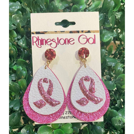 Women's Breast Cancer Glitter Teardrop Earrings