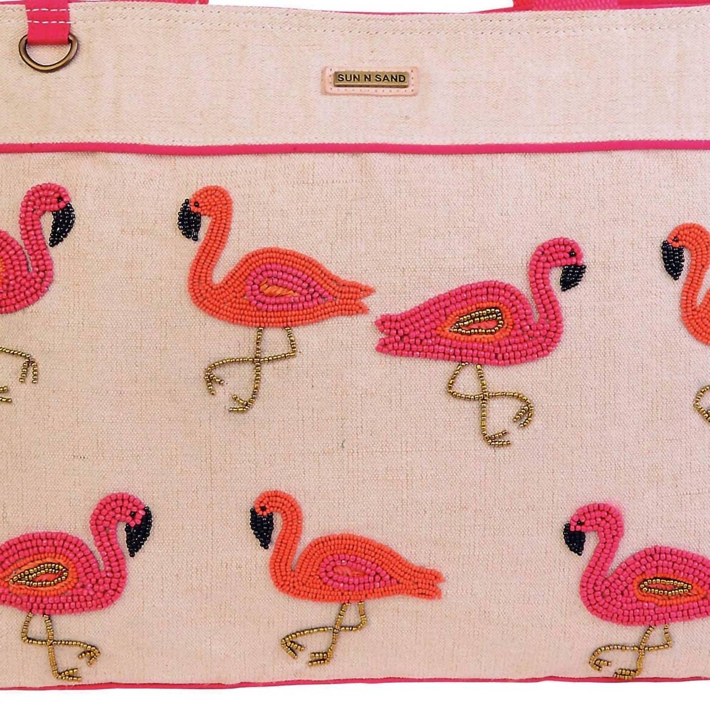 Women's Beaded Flamingo Shoulder Tote Bag