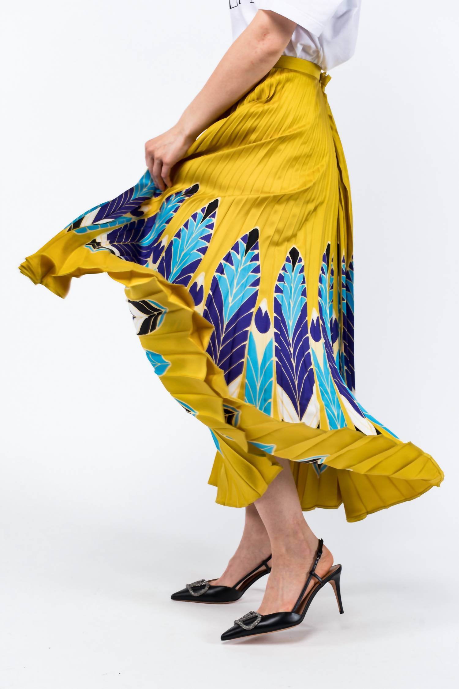 Valentino - Feather Print Pleated Skirt - Rack Hunt