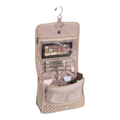 Women's Large Diagonal Quilted Hanging Toiletry Case
