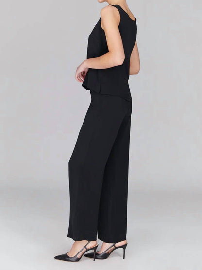 Silk Essential Wide Leg Pant With Flat Front & Back Elastic