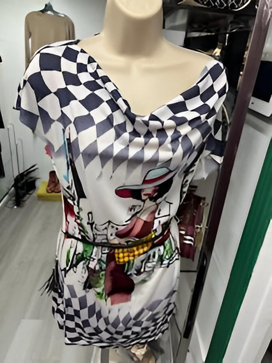 Women's Belted Cowl Neck Tunic Top