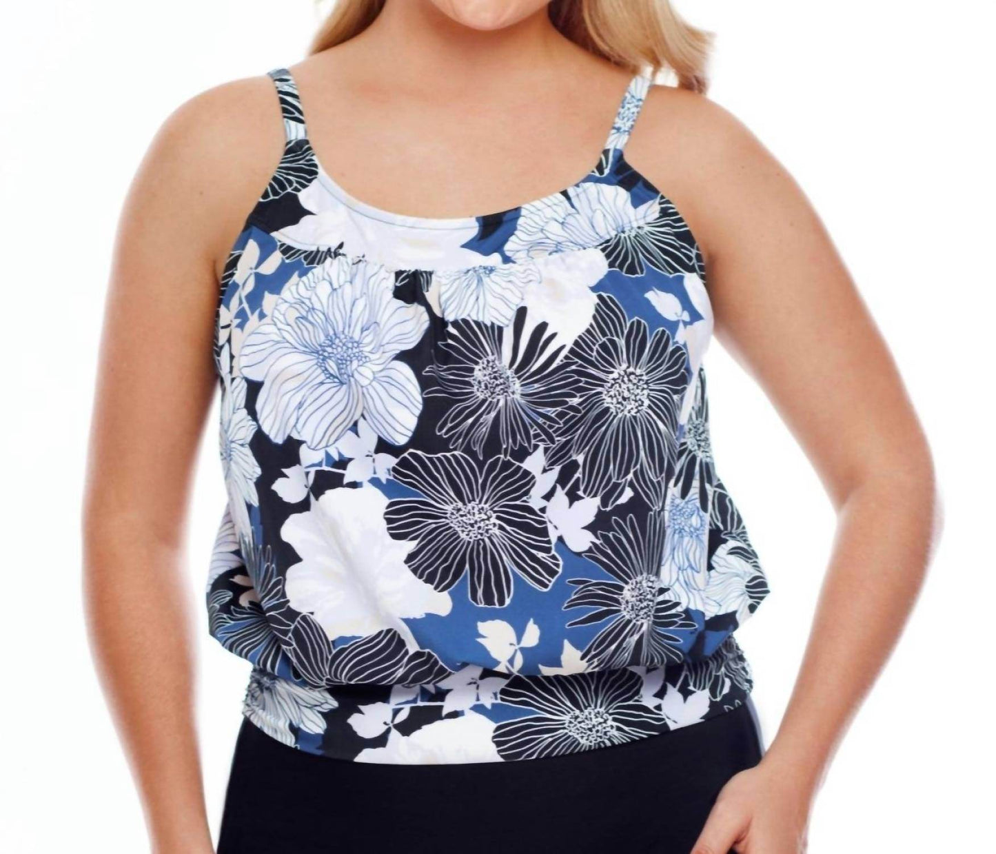 Shape Solver - Plus Size Blouson Tankini Top - Rack Hunt -