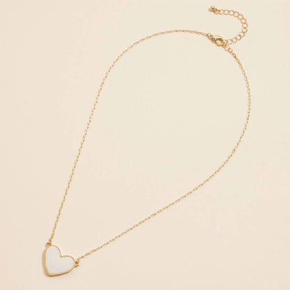 Women's Heart Druzy Stone Charm Short Necklace