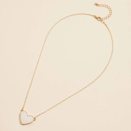 Women's Heart Druzy Stone Charm Short Necklace